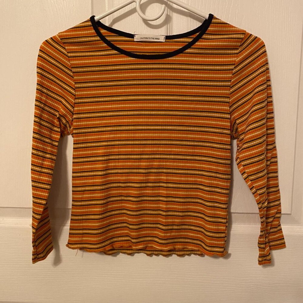 Yellow Long Sleeve Cropped Shirt, Size M
